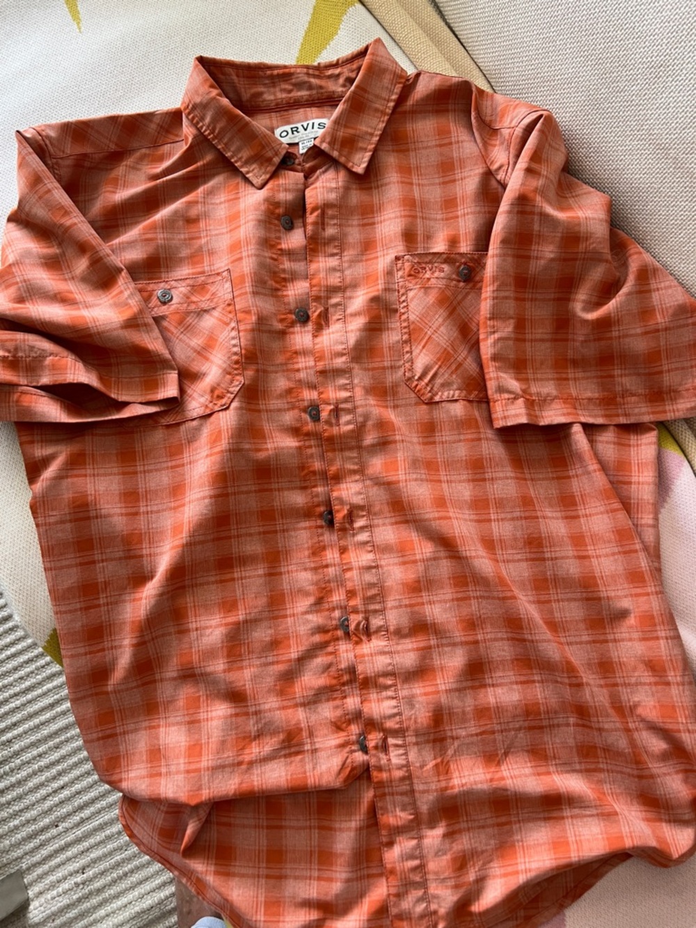 Orvis Orange Plaid Short-Sleeve Button-Down Shirt